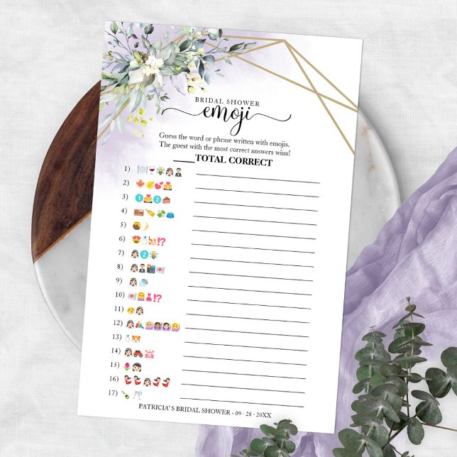 Greenery Geometric Bridal Shower Emoji Pictionary  Flyer (Creator Uploaded)