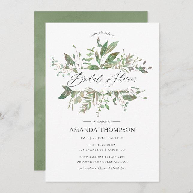 Greenery Geometric Bridal Shower Invitation (Front/Back)