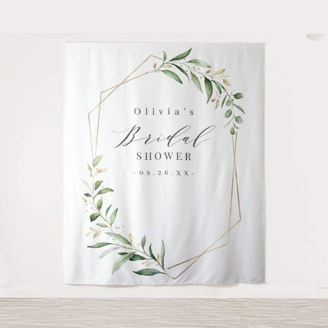 Greenery Geometric Bridal Shower Photo Backdrop (Front)