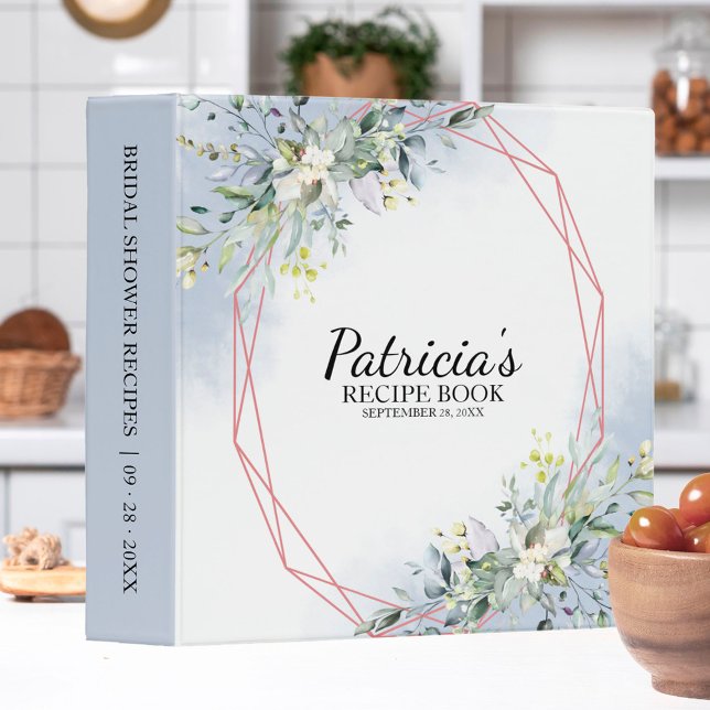 Greenery Geometric Bridal Shower Recipe Book 3 Rin Ring Binder (Creator Uploaded)