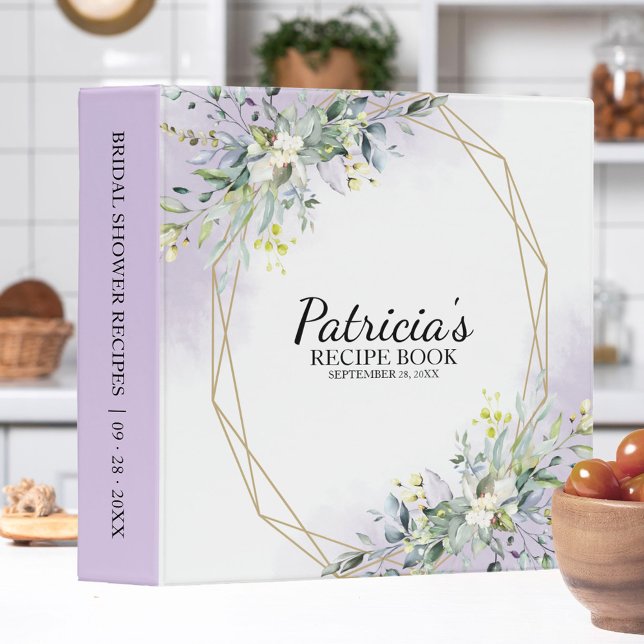 Greenery Geometric Bridal Shower Recipe Book 3 Ring Binder (Creator Uploaded)