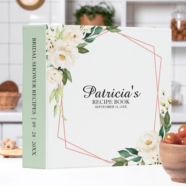 Greenery Geometric Bridal Shower Recipe Book 3 Ring Binder (Creator Uploaded)