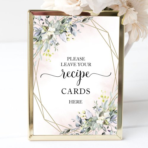 Greenery Geometric Bridal Shower Recipe Cards Sign