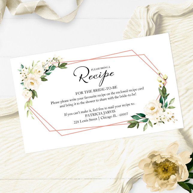 Greenery Geometric Bridal Shower Recipe Request En Enclosure Card (Creator Uploaded)