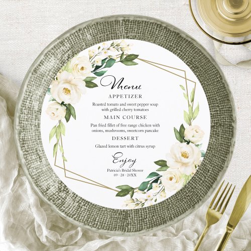 Greenery Geometric Bridal Shower Round Menu Invitation