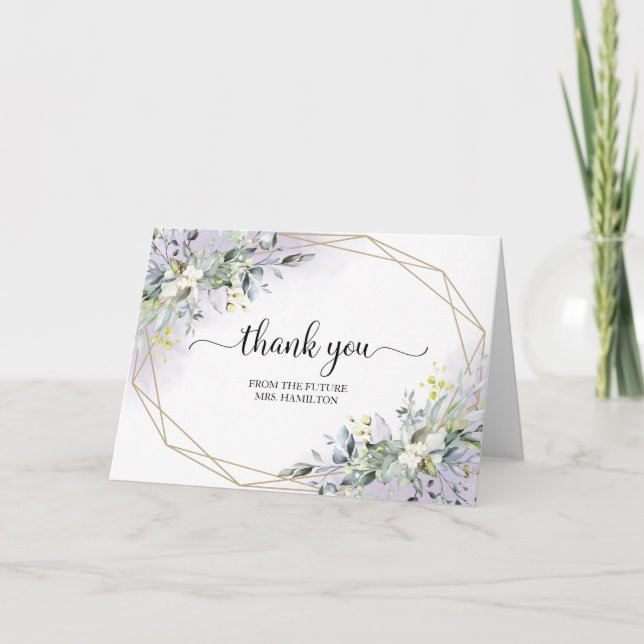 Greenery Geometric Bridal Shower Thank You Card (Front)