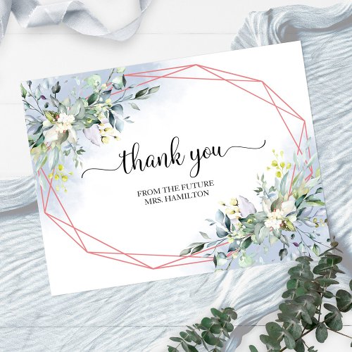 Greenery Geometric Bridal Shower Thank You Postcar Postcard