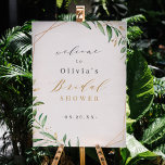 Greenery Geometric Bridal Shower Welcome Sign<br><div class="desc">Rustic watercolor botanical foliage greenery and faux gold foil leaves and geometric frame,  simple and elegant,  great bridal shower welcome sign for green and gold summer rustic wedding,  spring botanical garden wedding. 
See all the matching pieces in collection</div>