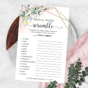 Greenery Geometric Bridal Word Scramble Game Flyer