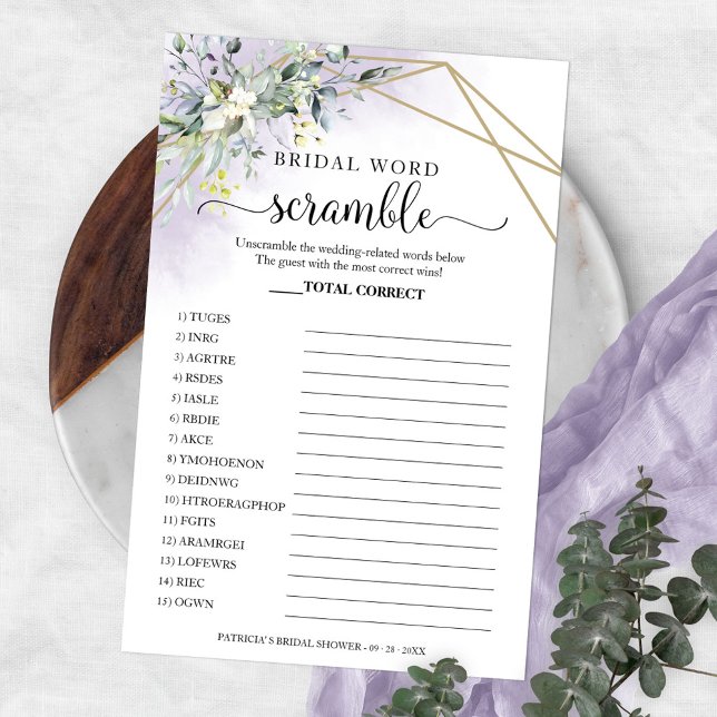 Greenery Geometric Bridal Word Scramble Game Flyer (Creator Uploaded)