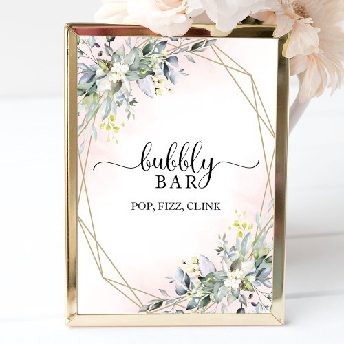 Greenery Geometric Bubbly Bar Pop Fizz Clink Sign