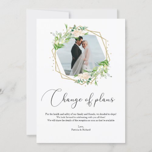 Greenery Geometric Change Of Plans Elopement Invitation