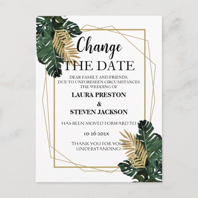 Greenery geometric change the date postcard (Front)