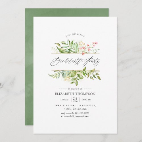 Greenery Geometric Crystal Bachelorette Party Invitation