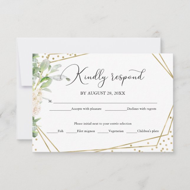 Greenery Geometric Elegant Wedding RSVP Card (Front)