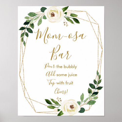 Greenery Geometric Floral Baby Shower Mimosa Bar Poster