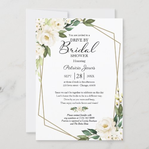 Greenery Geometric Floral Drive By Bridal Shower Invitation