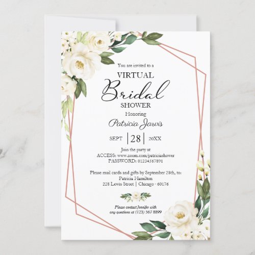 Greenery Geometric Floral Virtual Bridal Shower In Invitation