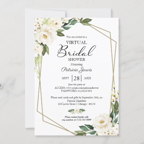 Greenery Geometric Floral Virtual Bridal Shower Invitation