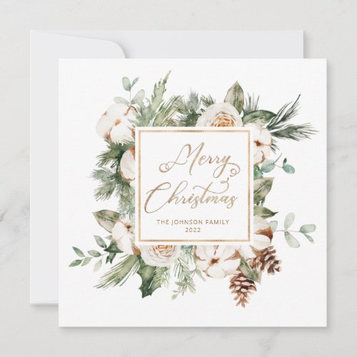 Greenery geometric frame Christmas holiday card