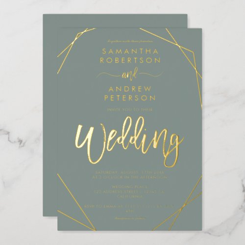 Greenery geometric frame terrarium script wedding foil invitation