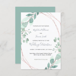 greenery geometric frame wedding invitation