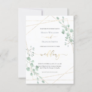 greenery geometric frame wedding • invitation