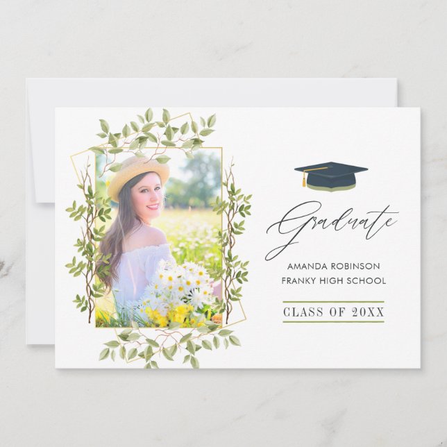 Greenery Geometric Graduation Announcement (Front)