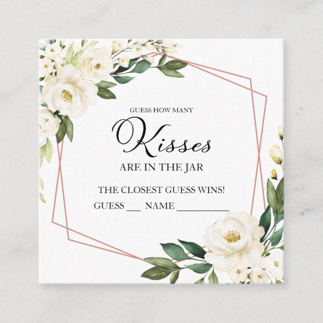 Greenery Geometric Guess How Many Kisses Cards (Front)