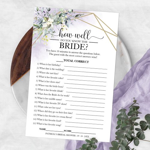 Greenery Geometric How Well Do You Know The Bride  Flyer