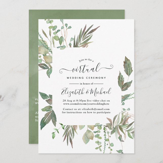 Greenery Geometric Online Virtual Wedding Invitation (Front/Back)