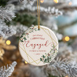 Greenery Geometric Our First Christmas Engaged Ceramic Ornament<br><div class="desc">Greenery Geometric Our First Christmas Engaged Ceramic Ornament</div>
