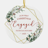 Greenery Geometric Our First Christmas Engaged Ceramic Ornament | Zazzle