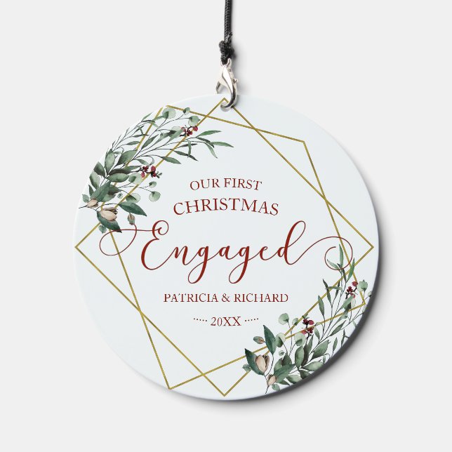 Greenery Geometric Our First Christmas Engaged Wind Chime (Front)