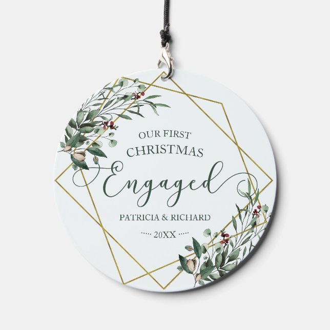 Greenery Geometric Our First Christmas Engaged Wind Chime (Front)