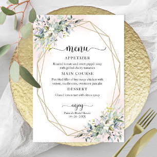 Greenery Geometric Pink Blush Bridal Shower Menu Invitation
