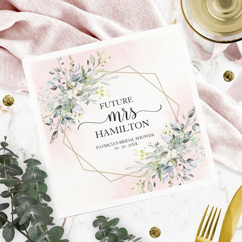 Greenery Geometric Pink Blush Bridal Shower Napkins