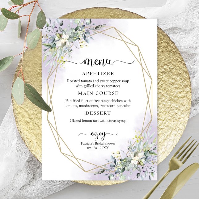 Greenery Geometric Purple Bridal Shower Menu Invitation (Creator Uploaded)