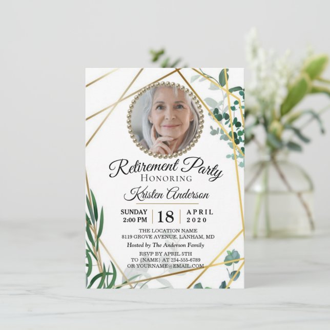 Greenery Geometric Retirement Party  Invitation (Standing Front)