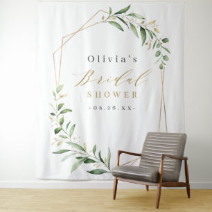 Greenery Geometric Rustic Bridal Shower Photo Tapestry
