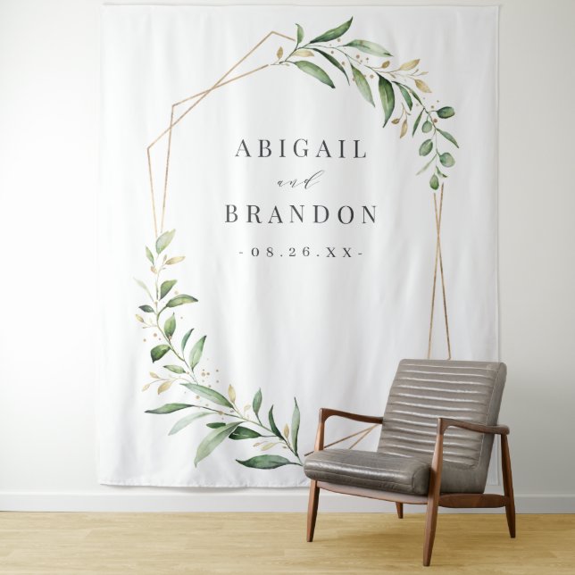 Greenery Geometric Rustic Wedding Photo Backdrop (In Situ)