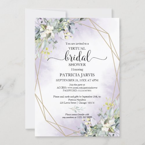 Greenery Geometric Virtual Purple Bridal Shower Invitation