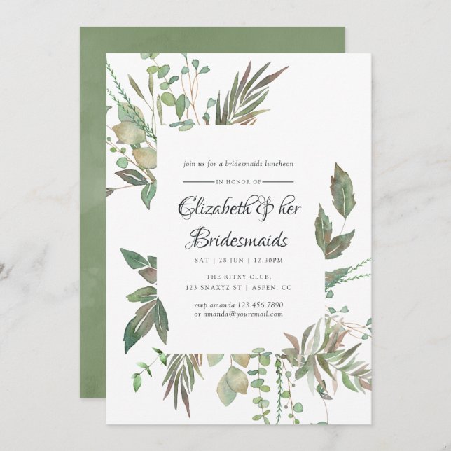 Greenery Geometric Wedding Bridesmaids Luncheon Invitation (Front/Back)