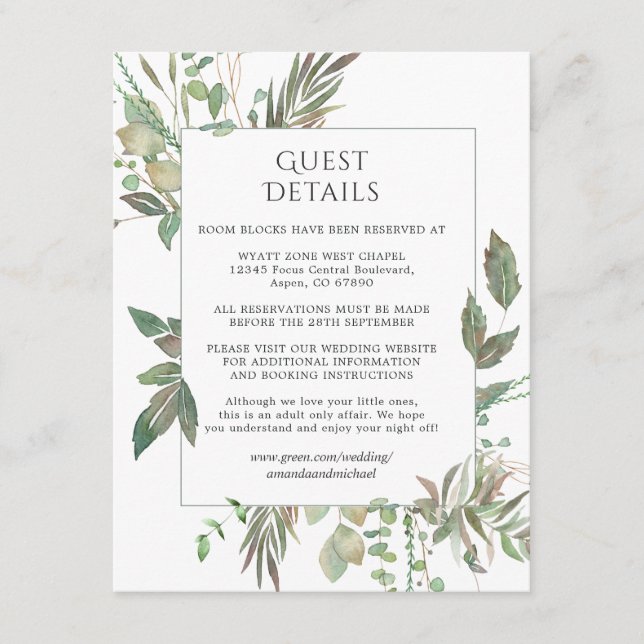 Greenery Geometric Wedding Guest Details Enclosure Card (Front)