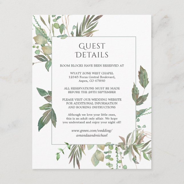 Greenery Geometric Wedding Guest Details Enclosure Card (Front)