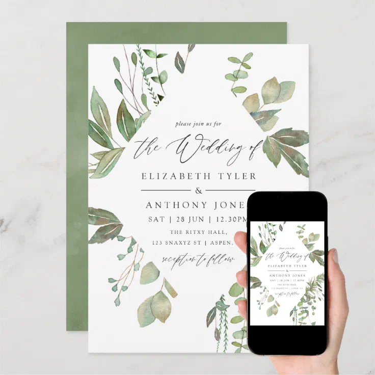 Greenery Geometric Wedding Invitation Zazzle 1784