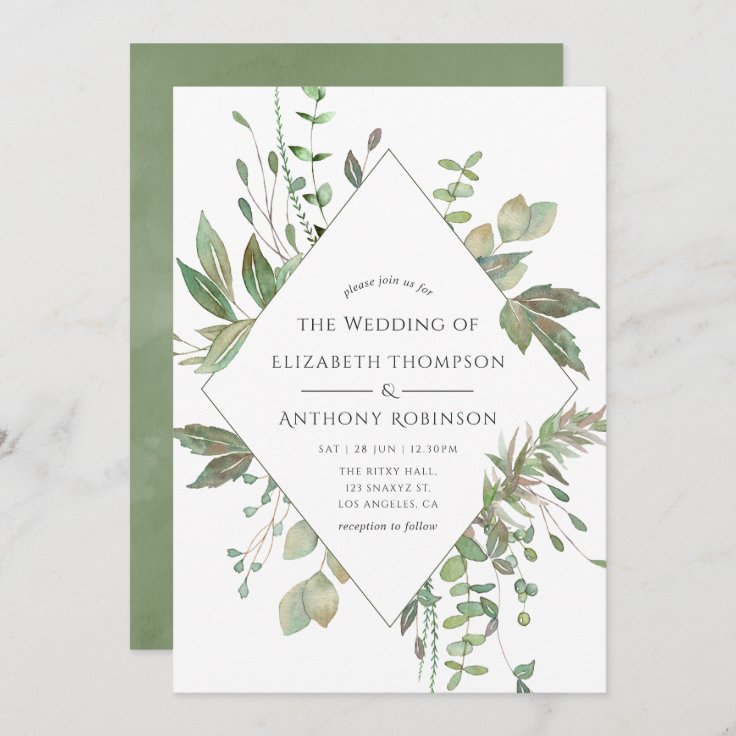 Greenery Geometric Wedding Invitation Zazzle 