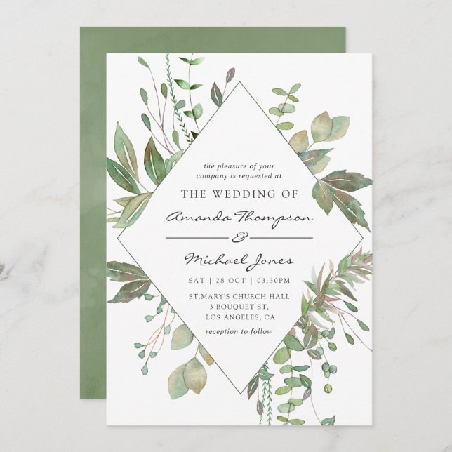 Greenery Geometric Wedding Invitation (Front/Back)