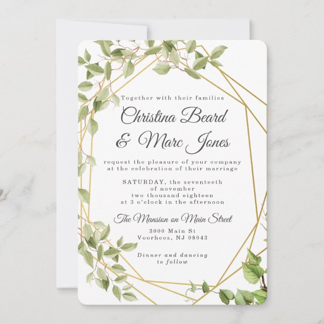 Greenery Geometric Wedding Invitations (Front)