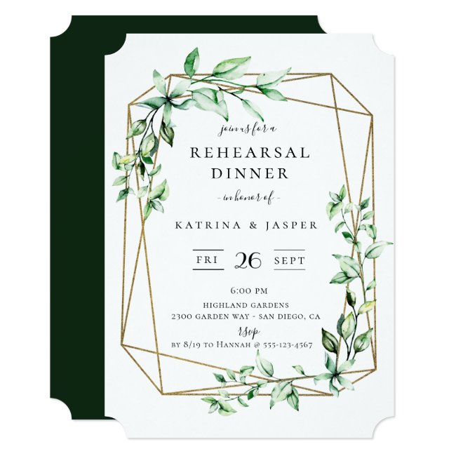 Greenery Geometric Wedding Rehearsal Dinner Invitation